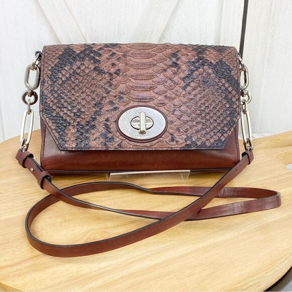 Coach Python Embossed Crosstown Crossbody Bag Brown - Picture 1 of 13